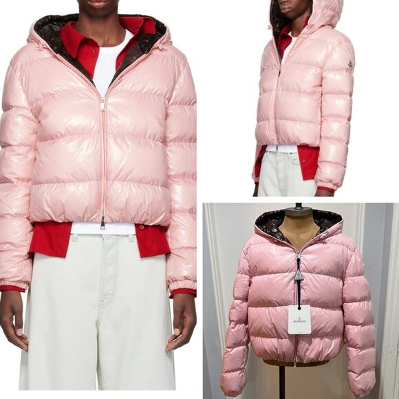 MONCLER Bayard Giubbotto Puffer Cropped Goose Down Jacket Full Zip Pink Size 4 - Picture 1 of 13
